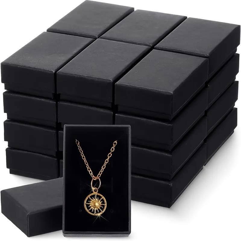 Set of 7 Black Rectangular Jewelry Boxes with Lids